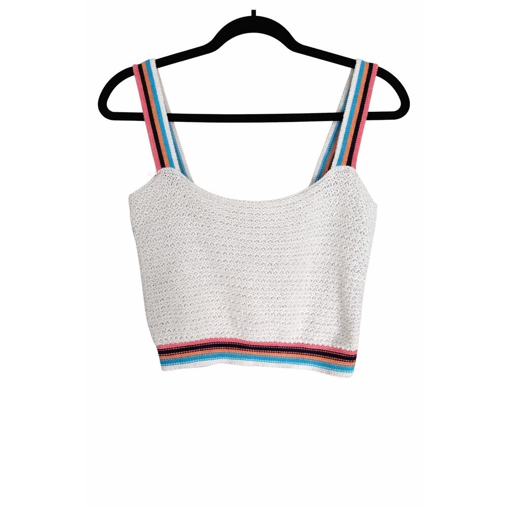 Francesca’s Blue Rain Crochet Tank Small 100% Cotton Rainbow Square Neck Boho